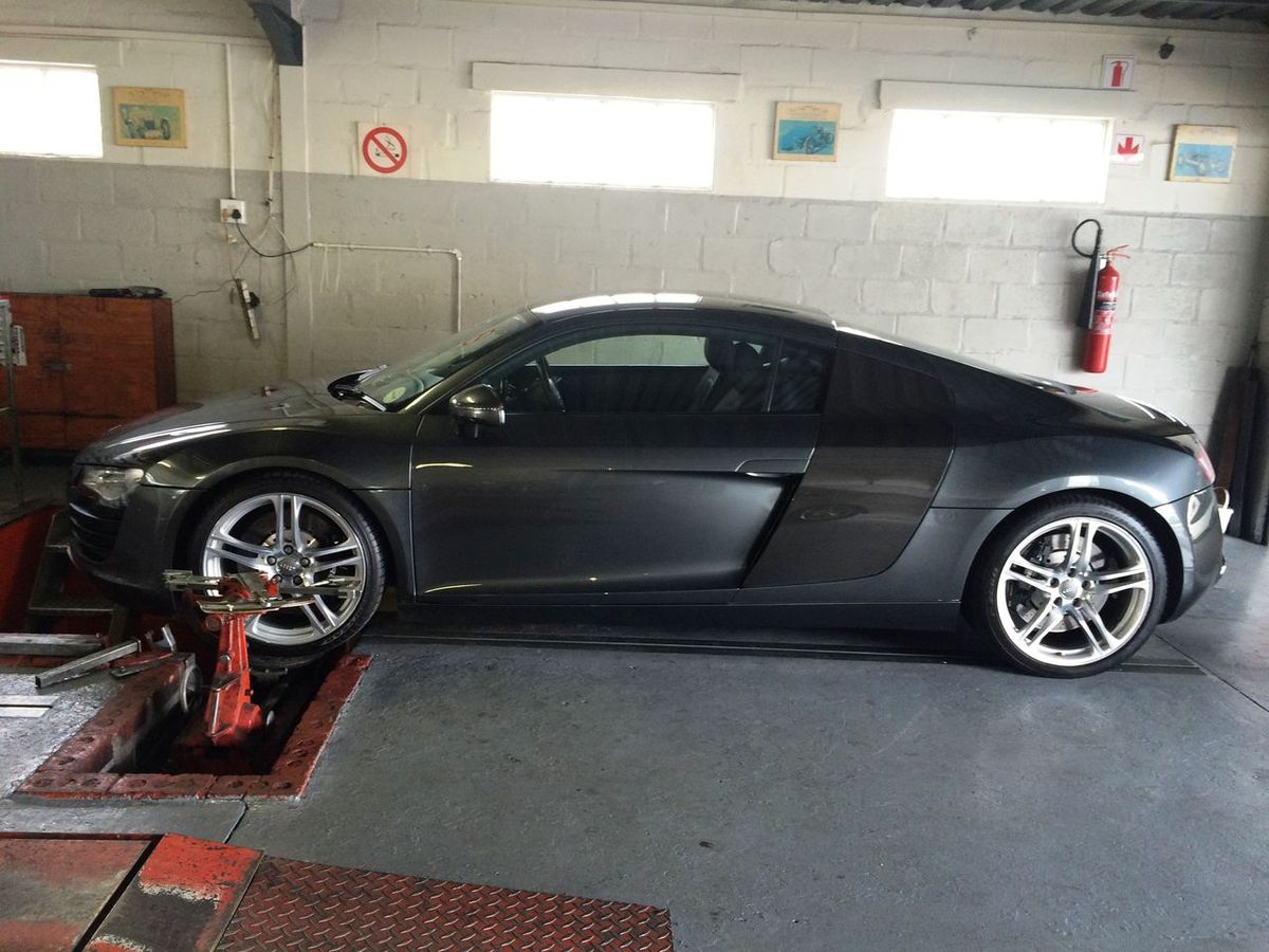 Audi R8 on the alignment rig