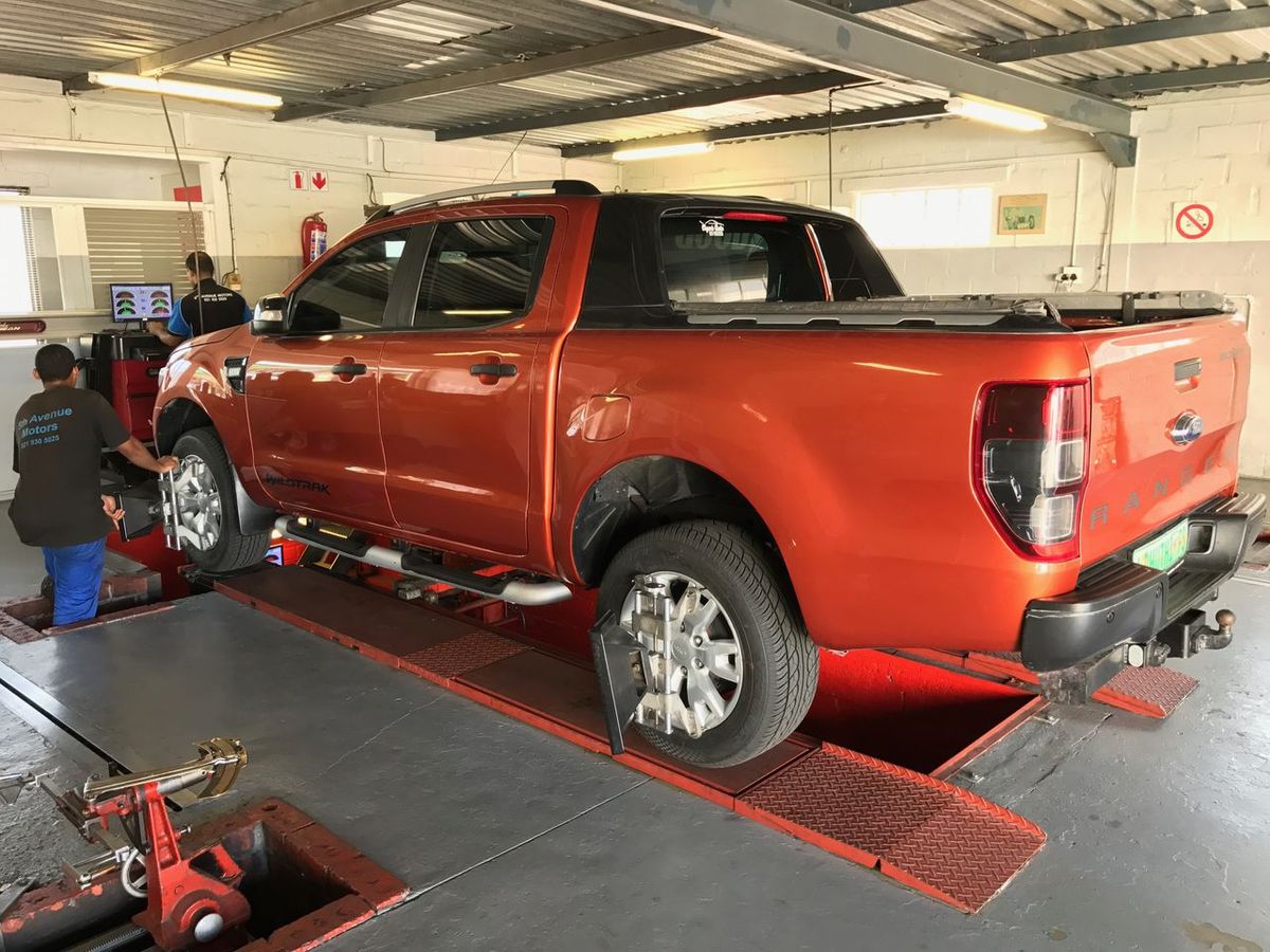 Ford Ranger on the alignment bay